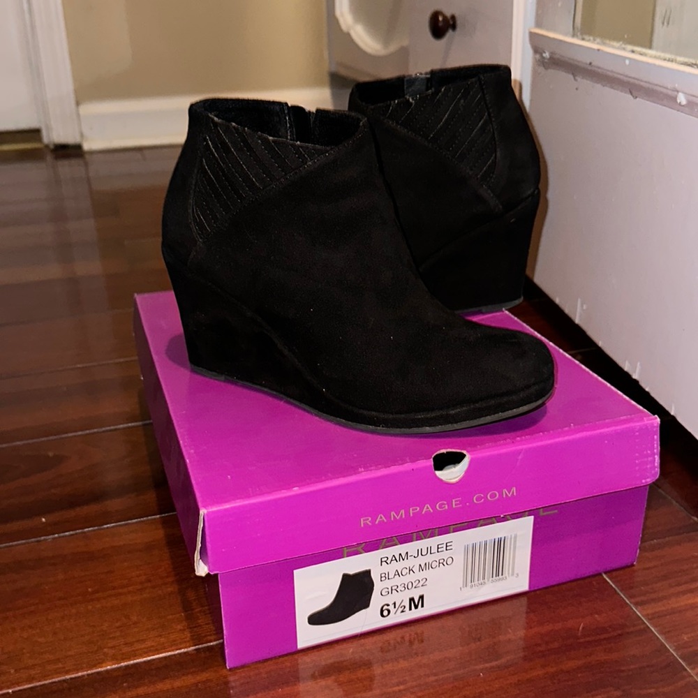Black booties - rarely worn - run big as I am usually a size 7 in shoes